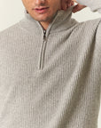 Lupetto zip grigio perla misto lana coste-Angelico