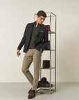 Green zip-up turtleneck in ribbed wool blend