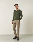 Green V-neck merino wool Lana Gatto
