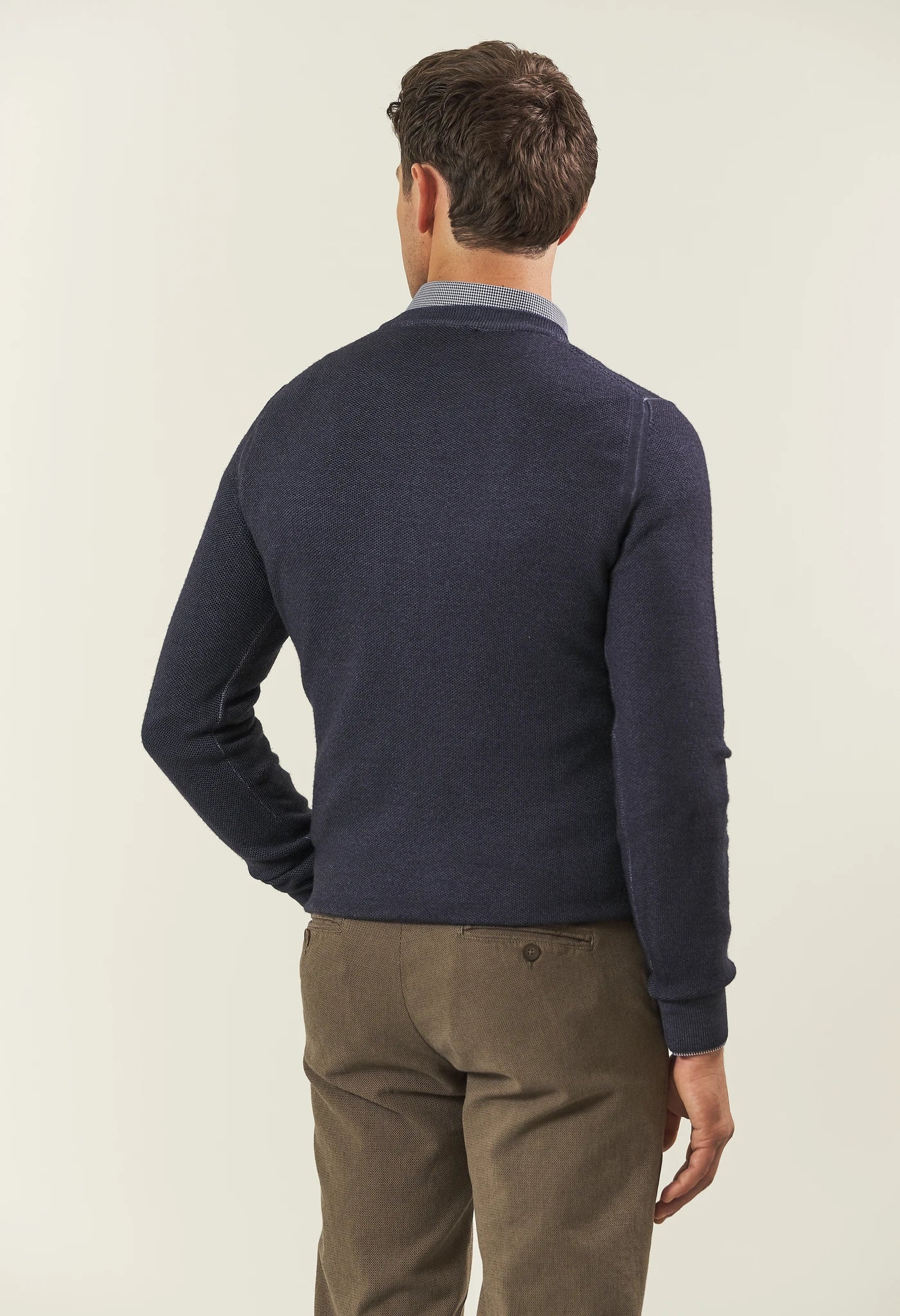 Blue wool crewneck with honeycomb effect
