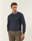 Blue wool crewneck with honeycomb effect