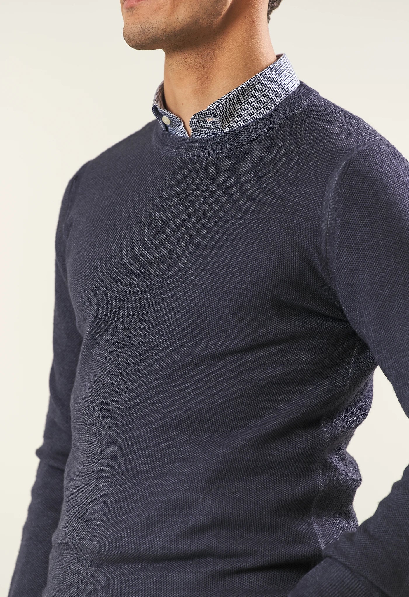 Blue wool crewneck with honeycomb effect