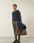 Blue wool crewneck with honeycomb effect