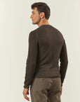 Brown wool crewneck with honeycomb effect