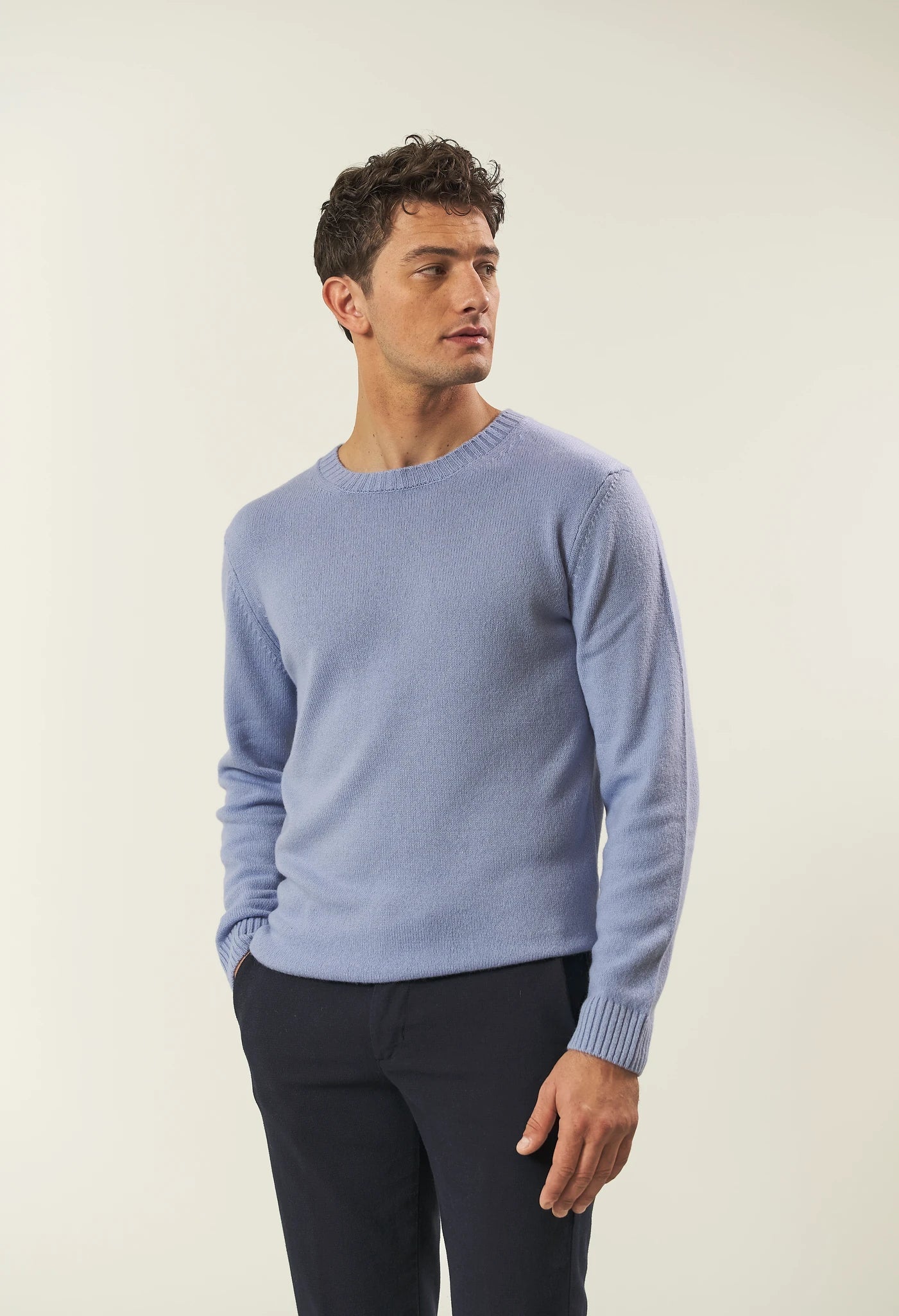 Light blue pure cashmere crewneck