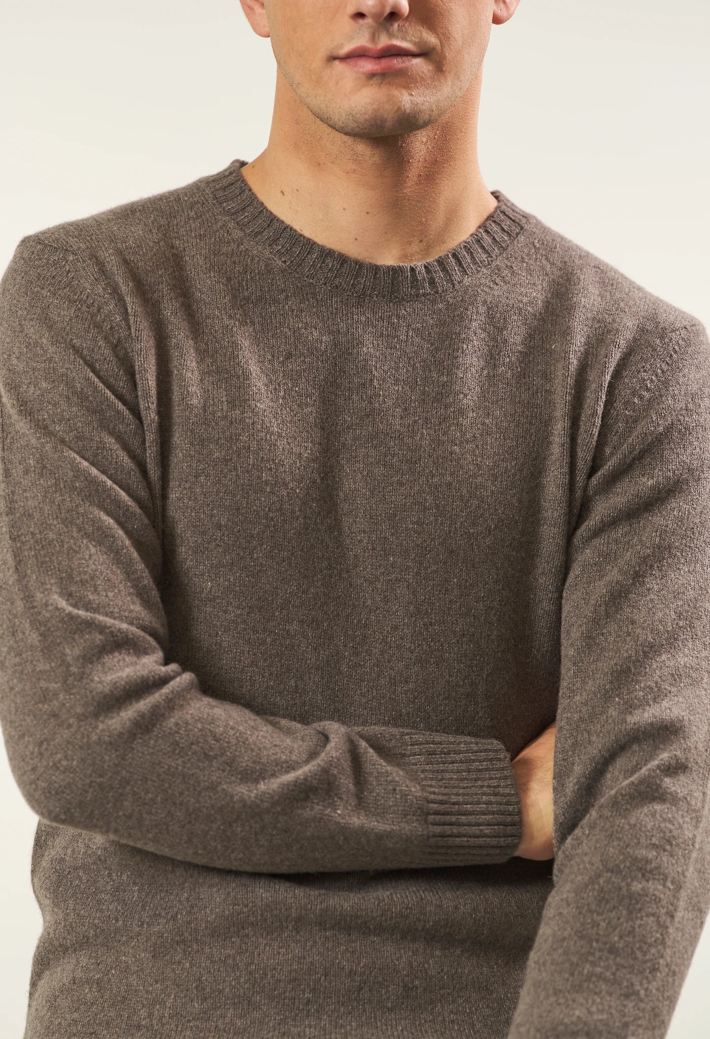 Pure brown cashmere crewneck
