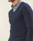 Blue denim cashmere blend V-neck
