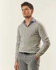 Light grey cashmere blend V-neck