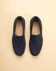Blue suede slip-on loafers
