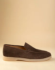 Brown suede slip-on moccasins