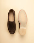Brown suede slip-on moccasins