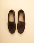 Brown suede slip-on moccasins