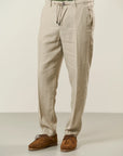 Beige linen trousers with drawstring