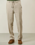 Beige linen trousers with drawstring