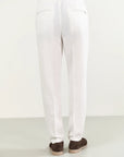 White linen trousers with drawstring