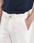 White linen trousers with drawstring