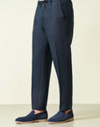 Blue linen trousers with drawstring