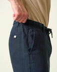 Blue linen trousers with drawstring