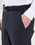 Carrot-fit blue cotton trousers