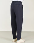 Carrot-fit blue cotton trousers