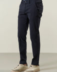 Blue chino trousers in stretch cotton with custom fit weave