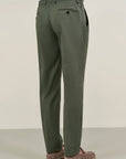 Sage green trousers with half-elastic pleats