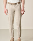 Beige Prince Of Wales Stretch Cotton Trousers