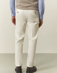 Cream trousers in slim-fit stretch cotton microstructure