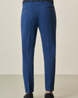 Custom Fit Blue Gabardine Trousers With Pleats