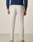 Slim-Fit Light Beige Linen Blend Trousers