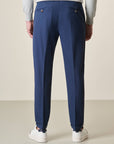 Slim-Fit Stretch Cotton-Linen Blue Trousers