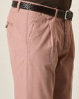 Antique Pink Stretch Cotton-Linen Slim-Fit Trousers