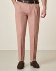Antique Pink Stretch Cotton-Linen Slim-Fit Trousers