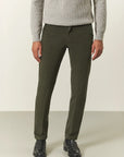 Slim-fit military green jacquard moleskin trousers