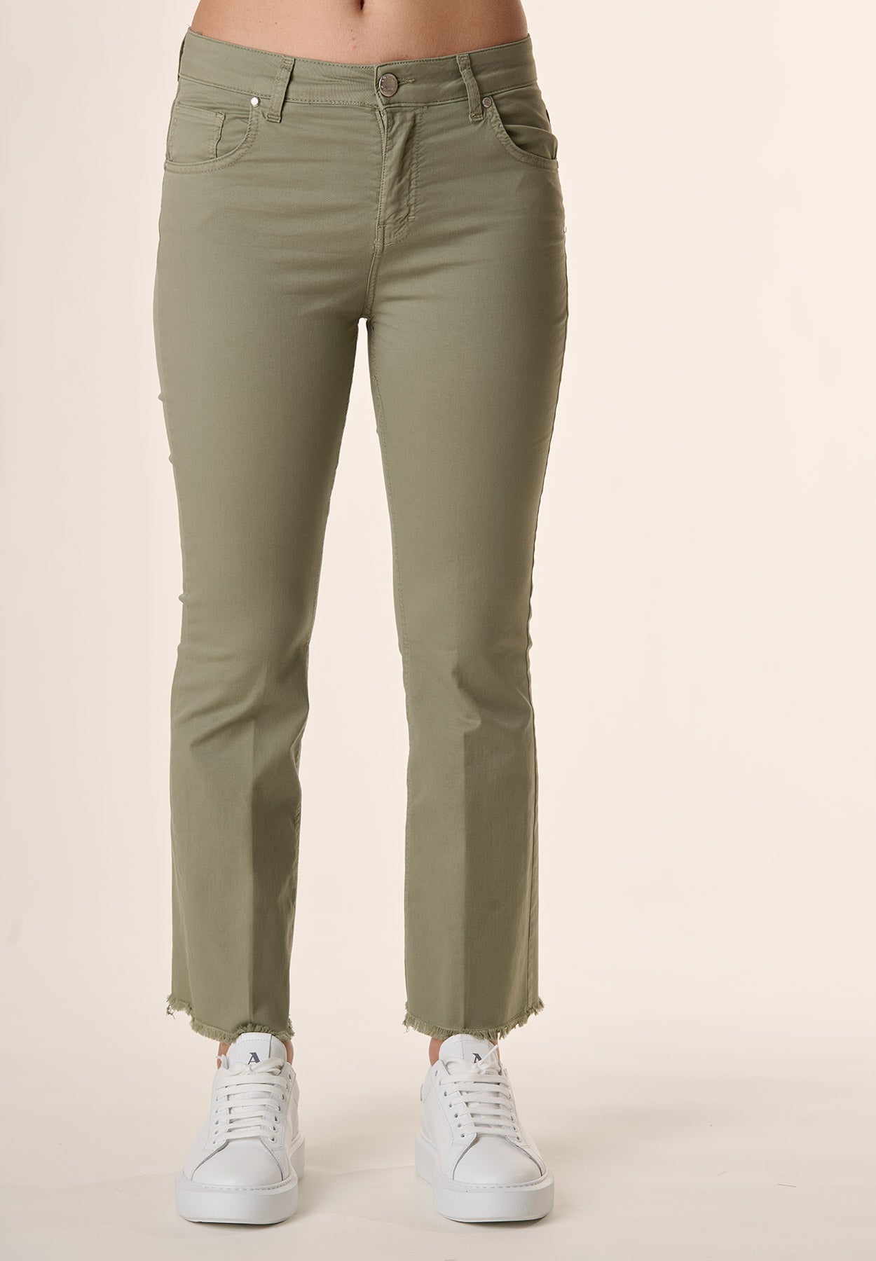 Pantalone verde trombetta fondo sfrangiato-Angelico