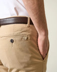 Beige chino trousers in stretch cotton with custom fit weave