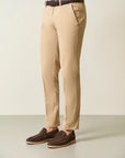 Beige chino trousers in stretch cotton with custom fit weave
