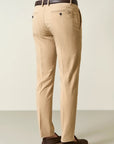 Beige chino trousers in stretch cotton with custom fit weave