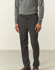 Anthracite trousers in technical wool with drawstring