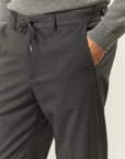 Anthracite trousers in technical wool with drawstring