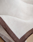 White clutch bag with dark brown linen edge