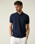 Navy blue derby piquet cotton polo shirt