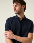 Navy blue derby piquet cotton polo shirt