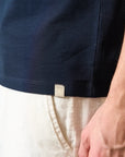 Navy blue derby piquet cotton polo shirt