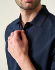 Navy blue derby piquet cotton polo shirt