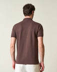 Dark brown polo shirt in slub cotton pique