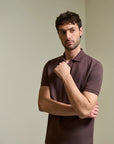 Dark brown derby pique cotton polo shirt