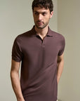 Dark brown derby pique cotton polo shirt