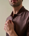 Dark brown derby pique cotton polo shirt