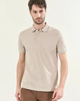Beige polo shirt in slub cotton pique